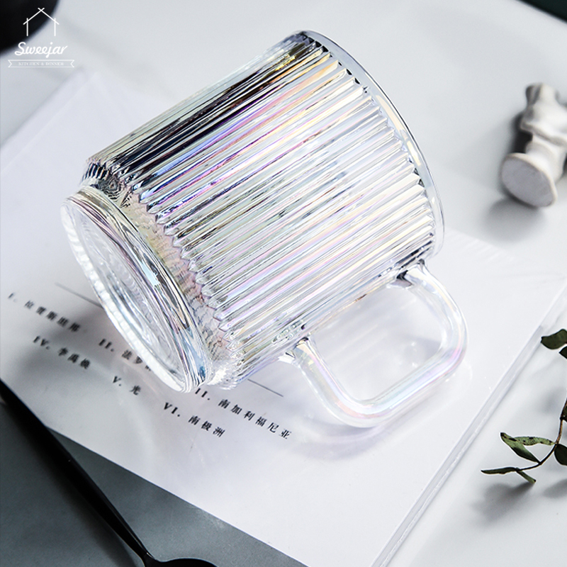Cốc cà phê nước ép cocktail SWEEJAR thủy tinh không chì có nắp đậy gỗ và quai cầm 350ml tiện lợi