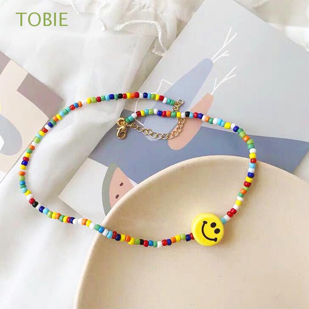 TOBIE Cute Colorful Beads Choker Creative Smile Face Beads Smile Face Necklace Friendship DIY Women Girls Summer Gifts Irregular Rice Beads Necklace Jewelry