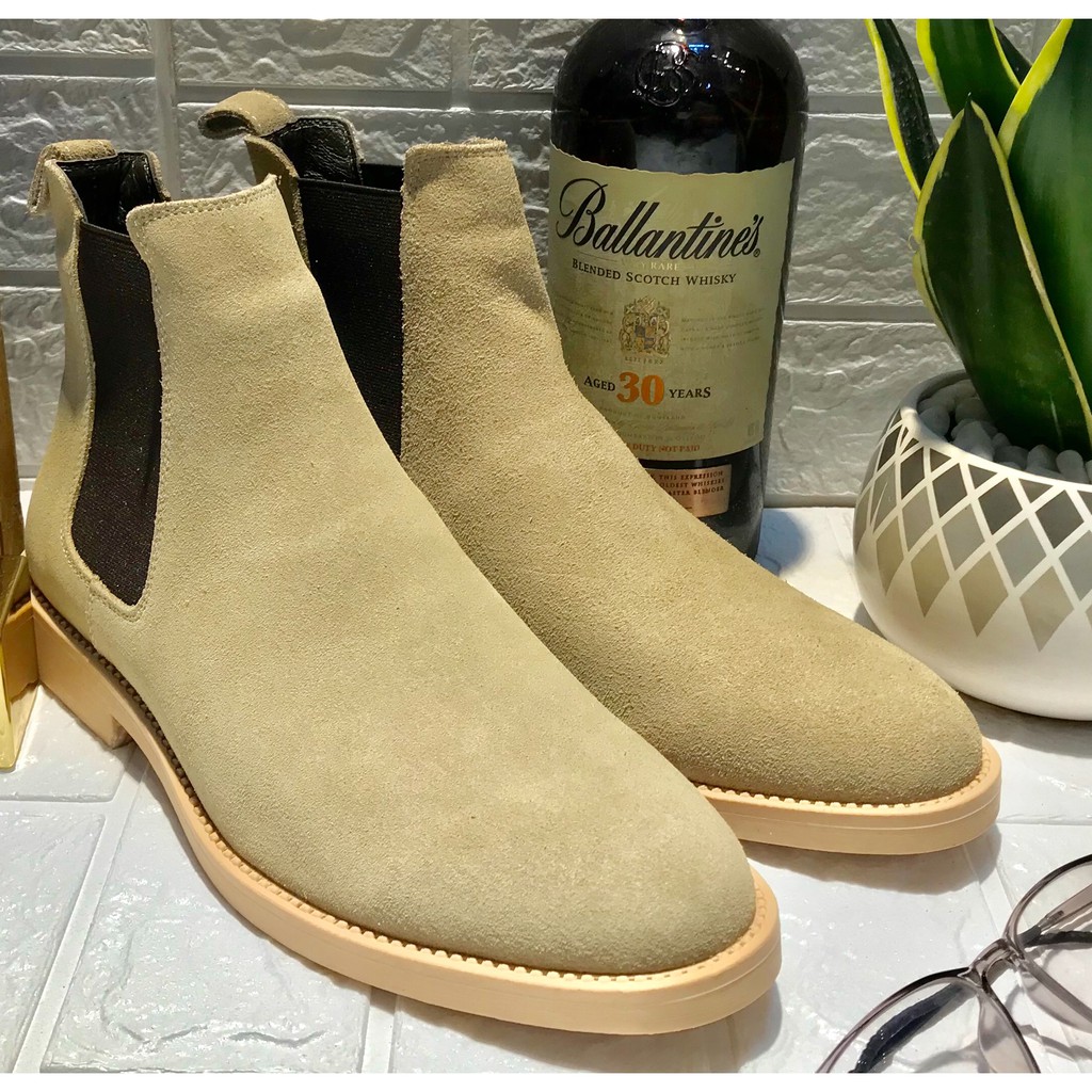 [FREESHIP+TẶNG LÓT TĂNG CHIỀU CAO] CHELSEA BOOTS PLUS 2019 DA LỘN MÀU KEM | BigBuy360 - bigbuy360.vn
