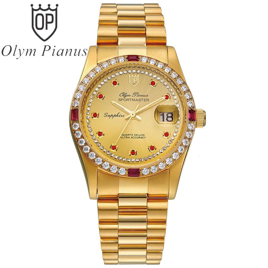 Đồng hồ nam mặt kính sapphire Olym Pianus OP89322 OP89322DK vàng hạt đỏ
