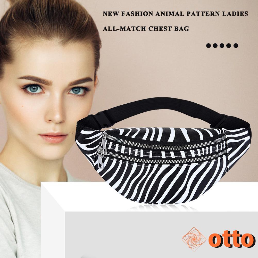 Women Animal Pattern Waist Messenger Bag Outdoor Flap Money Purses Casual PU Leather Belt Fanny Pack