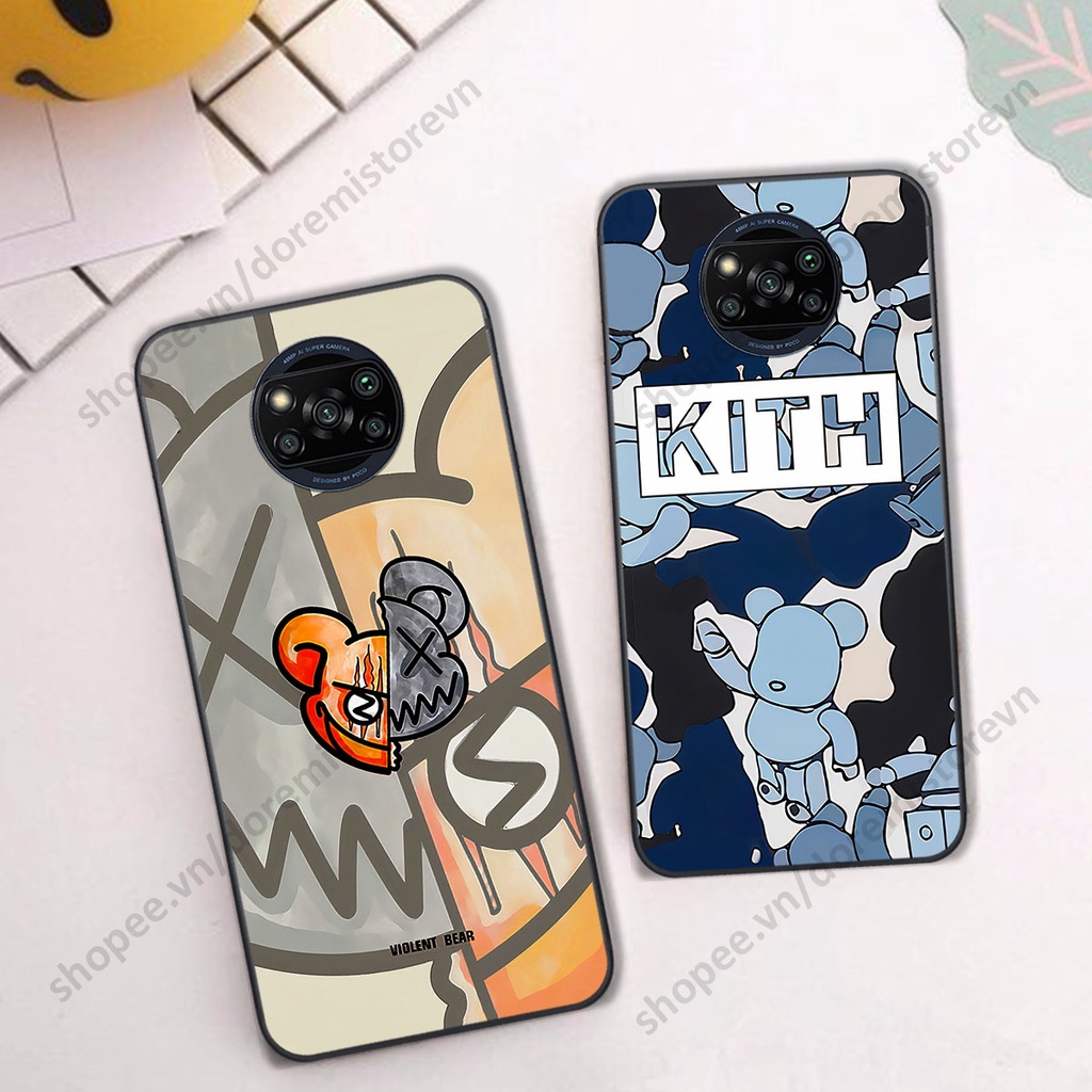 Ốp lưng Xiaomi Poco X3 / Poco X3 Pro hình kaws, kith, bear brick nổi 3D phong cách độc đáo