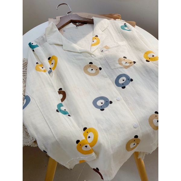 BỘ PIJAMAS Bộ mặc nhà pijama XÔ NHẬT SỢI TRE DÀI TAY HÀNG CAO CẤP