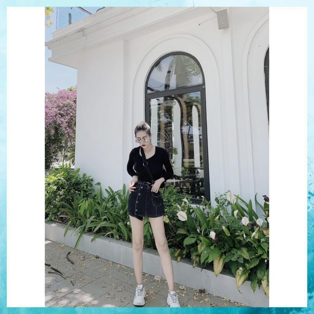 [TH Jeans] Quần shorts jeans nữ, quần giả váy chất liệu co giãn, lưng cao vạt lệch. Mã V1115 | BigBuy360 - bigbuy360.vn