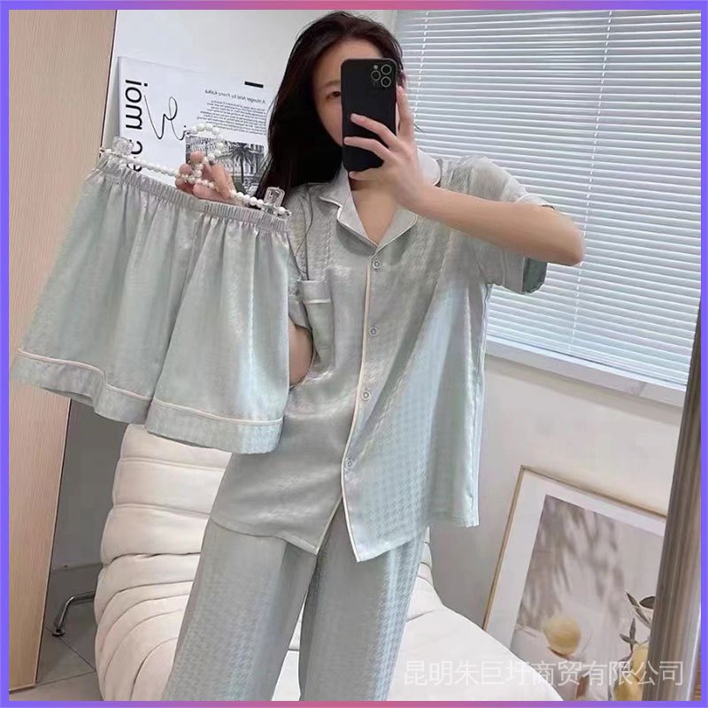 Bộ Đồ Ngủ Ba Mảnh Bằng Lụa Lạnh Phong Cách Mới Mùa Hè Phát Sóng Trực Tiếp Giao Hàng Tại Nhà Bán Sỉ K2