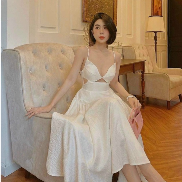 Đầm hai dây khoét eo hở lưng cực sexy cho nàng đầm váy nữ maxi phong cách tiểu thư sang chảnh