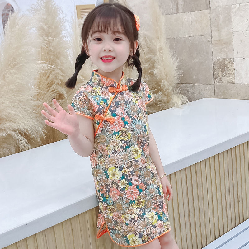 Cô gái trẻ em mùa xuân và mùa hè 2021 trẻ em slim cheongsam váy công chúa váy cổ điển trung quốc thời trang trang phục PAPAYA