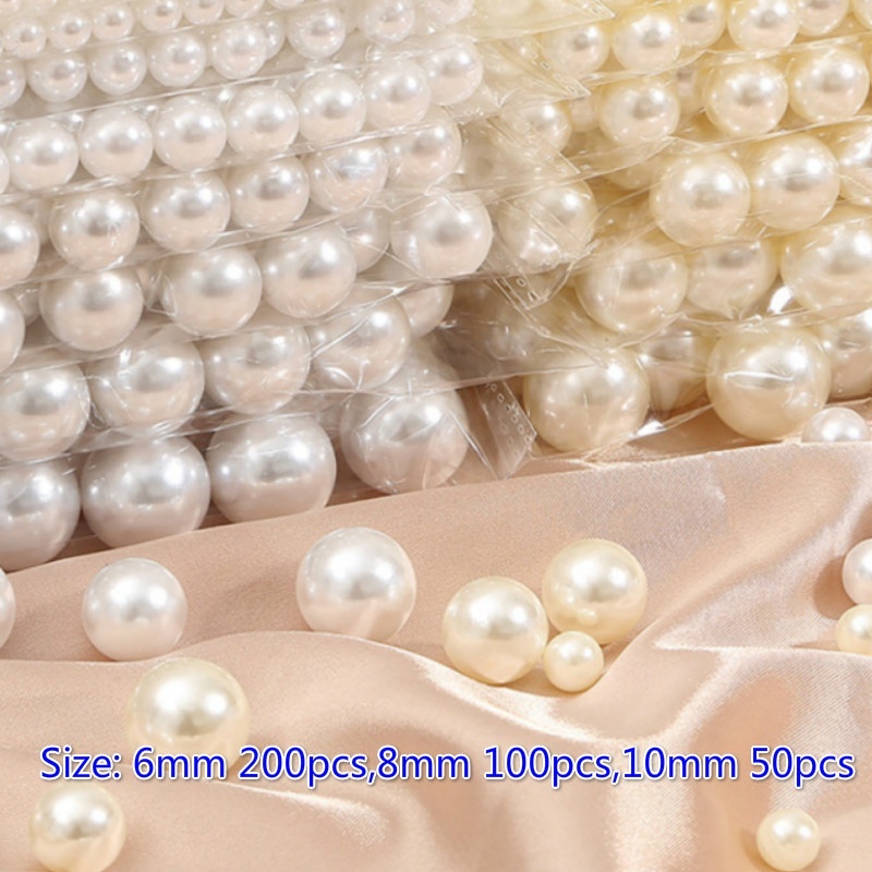 Bộ 200 / 100 / 50 hạt ngọc trai giả kích thước 6 / 8 / 10mm chuyên dùng làm trang sức thủ công