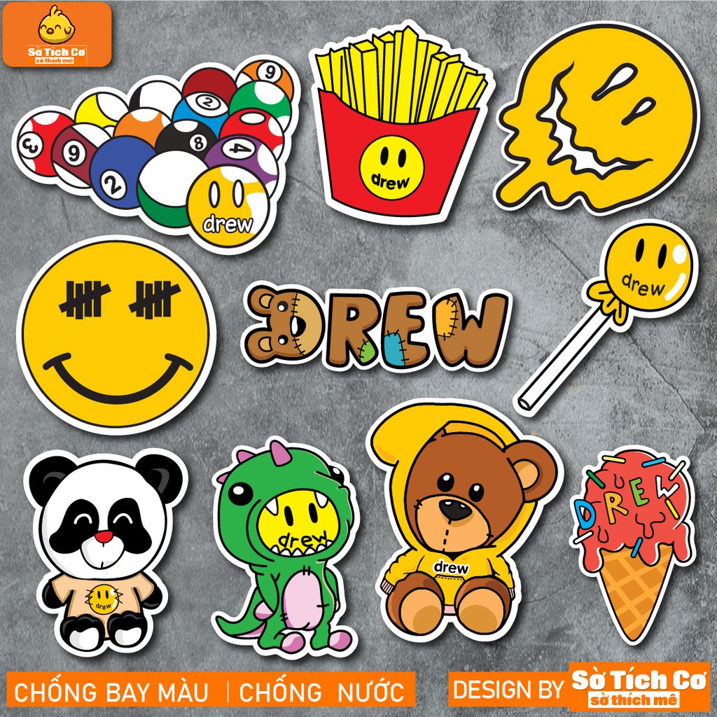 Drew chống nước sticker dán laptop, điện thoại, đàn guitar, mũ bảo hiểm, vali. MSP: NS26