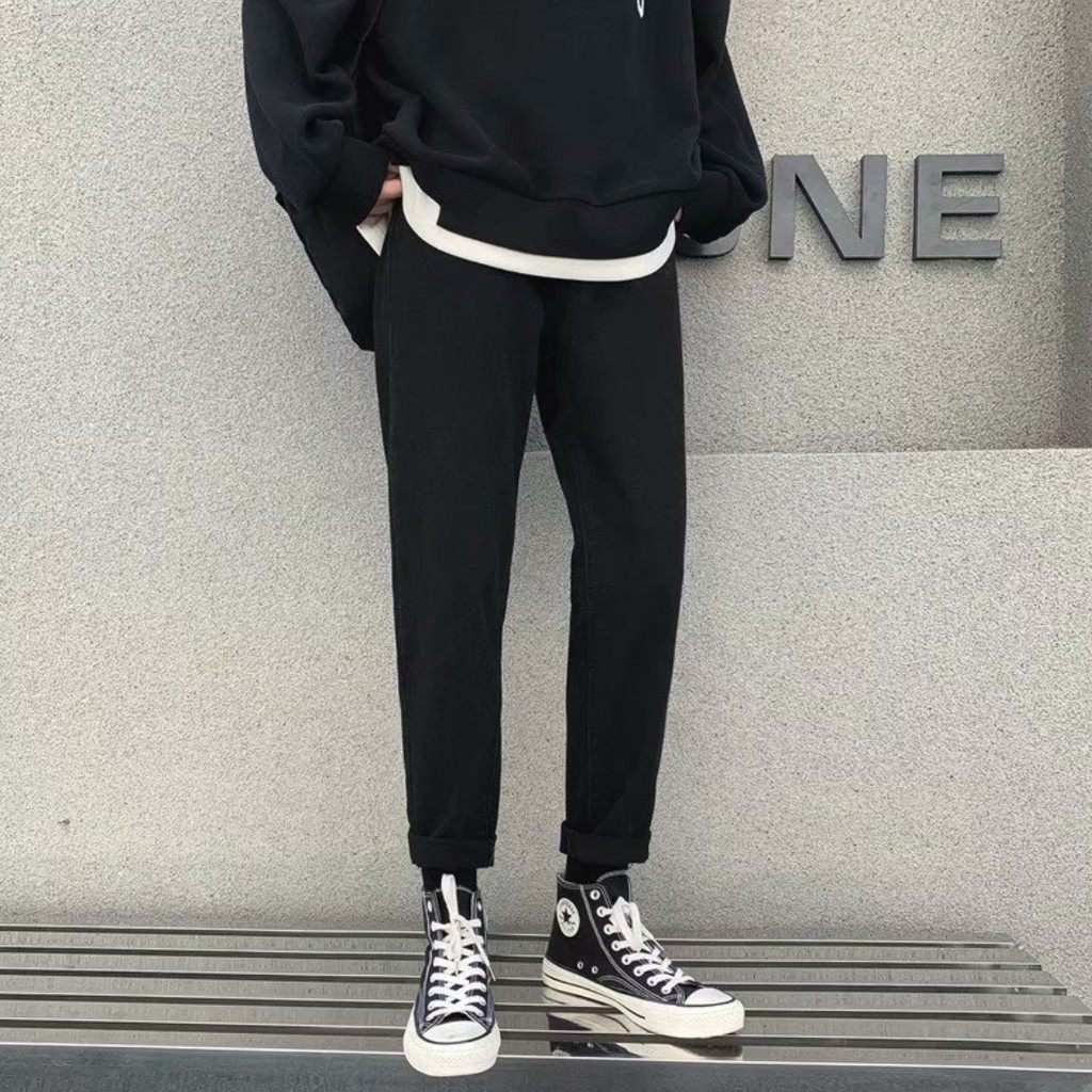 [Tiền Nào Của Đấy]Quần Jean Baggy Nam Ống Rộng Màu Đen Trơn Basic Unisex Vải Co Giãn-B01 | BigBuy360 - bigbuy360.vn