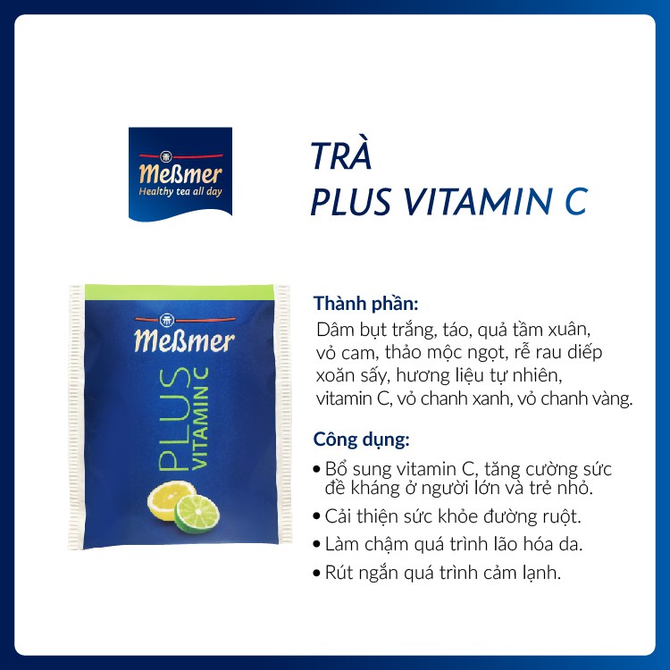 Trà Chanh Bổ Sung Vitamin C Túi Lọc/ Plus Vitamin C Hộp 20 Gói – Trà Messmer Nhập Khẩu Từ Đức