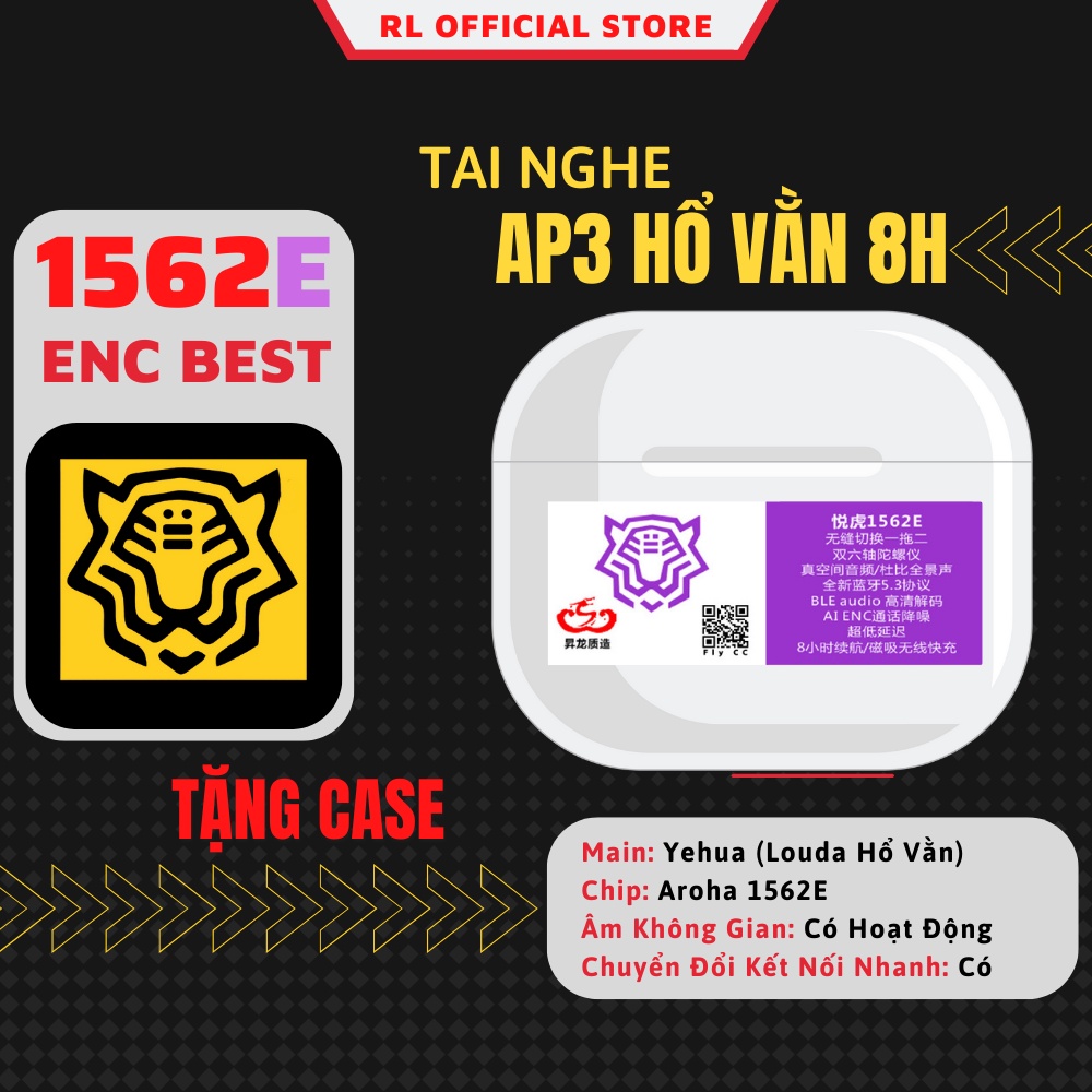 Tai Nghe Bluetooth TWS Ap3 Louda Hổ Vằn 1562E 8H Âm Vòm Thật