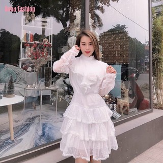 Đầm Thiết Kế Retro Dáng Chữ A TEMA - Đầm Voan Retro Tiểu Thư Viền Ren Trắng