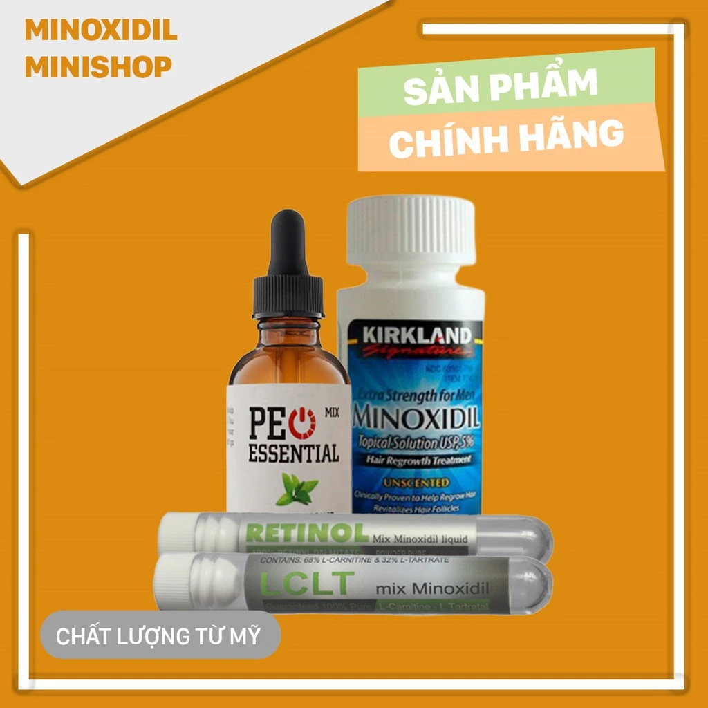 Minoxidil 5% dạng lỏng combo bột LCLT, Retinol, Peomix giúp mọc râu nhanh