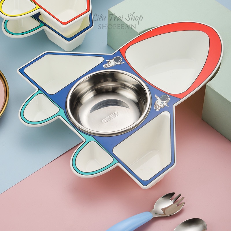 Bát ăn dặm cho bé hình máy bay phi thuyền inox 304