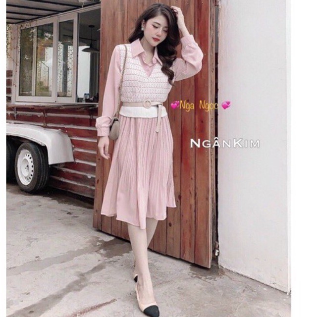 Sét váy sơ mi + gile len loại 1