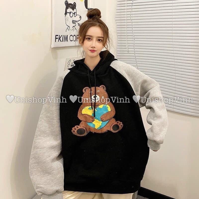 Áo hoodie gấu phối tay freesize dành cho nam và nữ