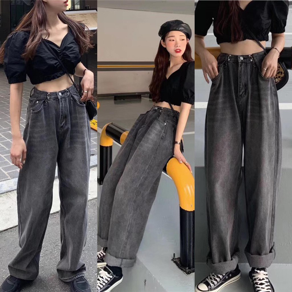 Quần jeans nữ form rộng BLACK DENIM ULZZANG