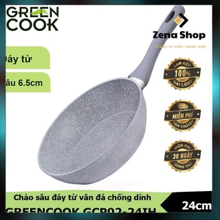 Chảo đáy từ vân đá chống dính sâu lòng green cook 22 -24 -26 - 28cm - hàng chính hãng