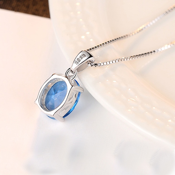 Bộ Trang Sức Bạc Nữ S925 Đá topaz Màu Xanh Sang Chảnh BDM2311 - Bảo Ngọc Jewelry