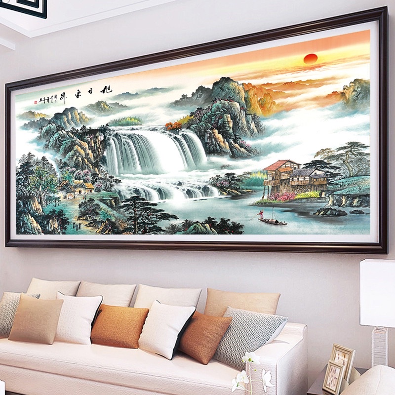 Tranh thêu chữ thập monalisa, tranh thêu chữ thập thêu kín phong cảnh thác nước