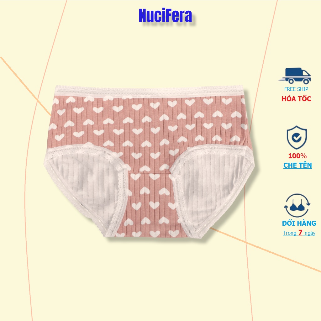 Mẫu lẻ_Quần lót nữ Cotton họa tiết tim hồng dễ thương NuciFera