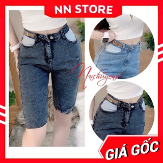 Quần ngố chất jean co giãn lưng phối nịt dễ thương 🛑 Quần lửng nữ QJNG37