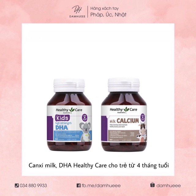 DHA, calcium(canxi) milk Healthy Care cho trẻ từ 4 tháng tuổi