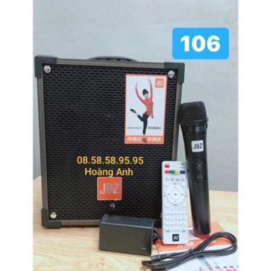 Loa kéo di động JBZ 106-Bass 1.6 tấc(16cm)CS-200W+1Micro Không Dây+Remto+adapter sạc+dây tín hiệu tivi(107+108+109)