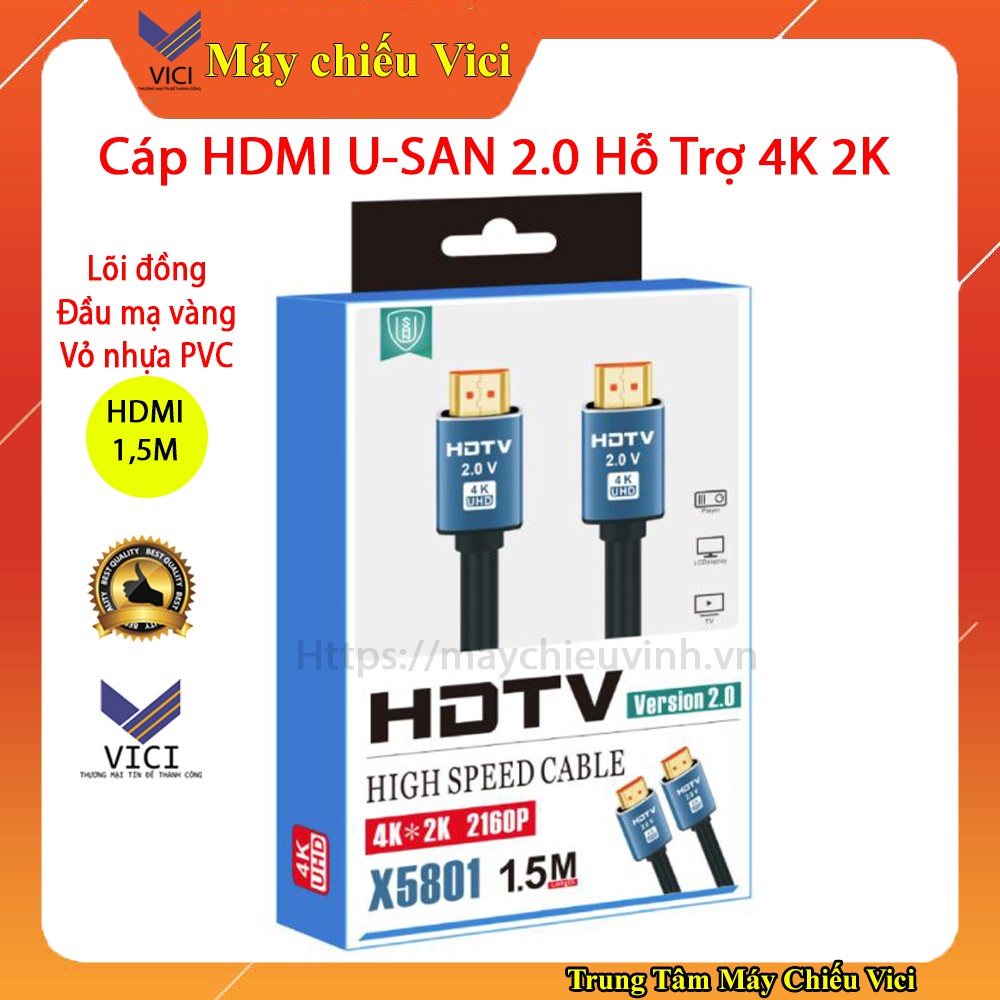 Dây Cáp HDMI 1,5m Hãng USAN, Hàng Cao Cấp Chuyên Dụng Lắp Đặt Máy Chiếu Lớp Học, Văn Phòng, Dây Bền Đẹp