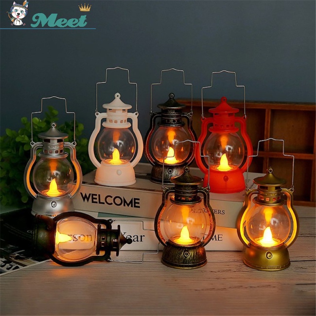 Đèn dầu cổ điển chạy bằng pin có nút công tắc thiết kế nhỏ gọn để trang trí giáng sinh thủ công/ lễ hội Halloween