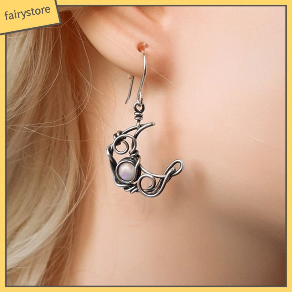 Cặp hoa tai dáng dài hình mặt trăng và mặt trời phong cách bohemian