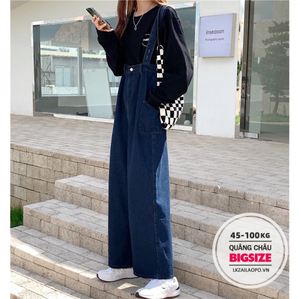 BIGSIZE Nữ (45-100kg) Quần yếm denim ống rộng thời trang cá tính - quần yếm jeans bò nữ Hàn Quốc cho người mập béo 45-100kg