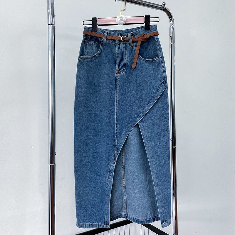 Jiashucheng Chân Váy Denim Xẻ Tà Lưng Cao Ôm Dáng Thời Trang Mùa Hè Năm Mới Cho Nữ