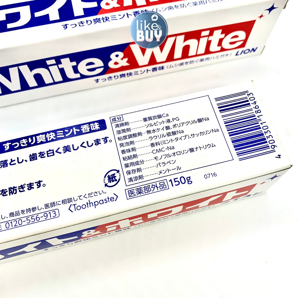 Kem đánh răng White And White Lion Nhật Bản 150g trắng răng thơm miệng - hàng ngoại Like&amp;Buy