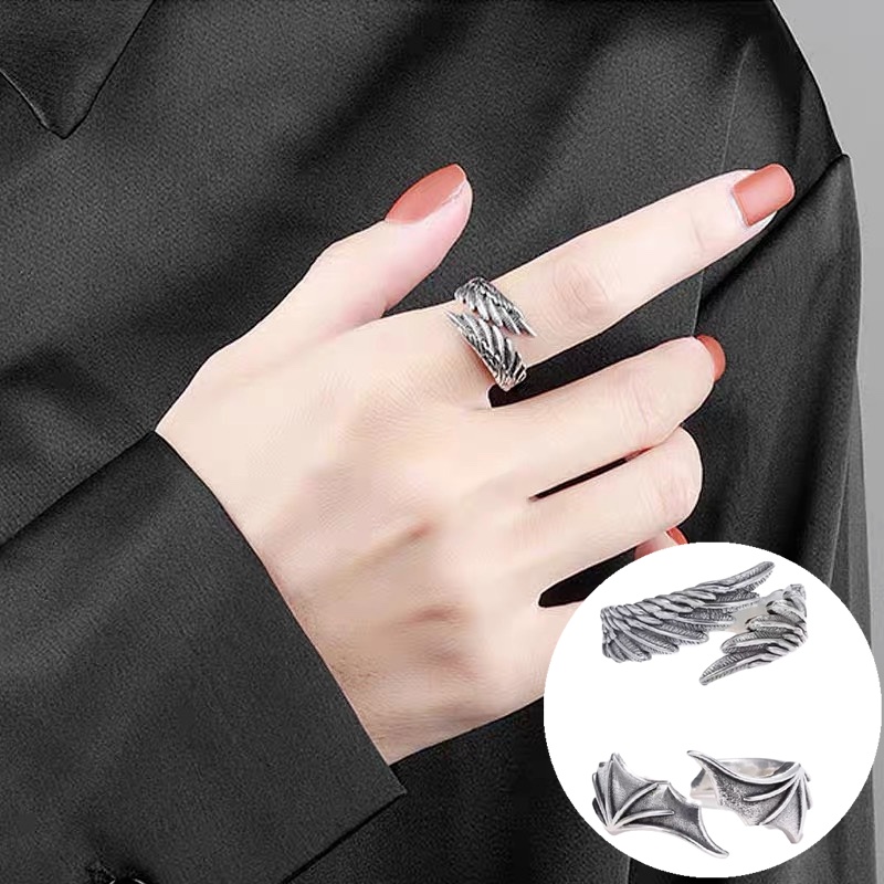 Nhẫn hợp kim hình đôi cánh thiên thần ác quỷ phong cách độc đáo