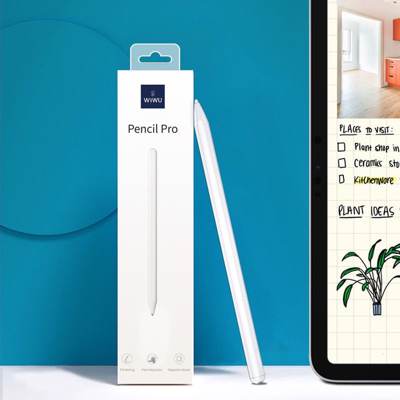 Bút cảm ứng stylus chống tì tay cho iPad WiWu Pencil Pro viết vẽ nghiêng hơn 60 độ, chống tì tay như Apple Pencil