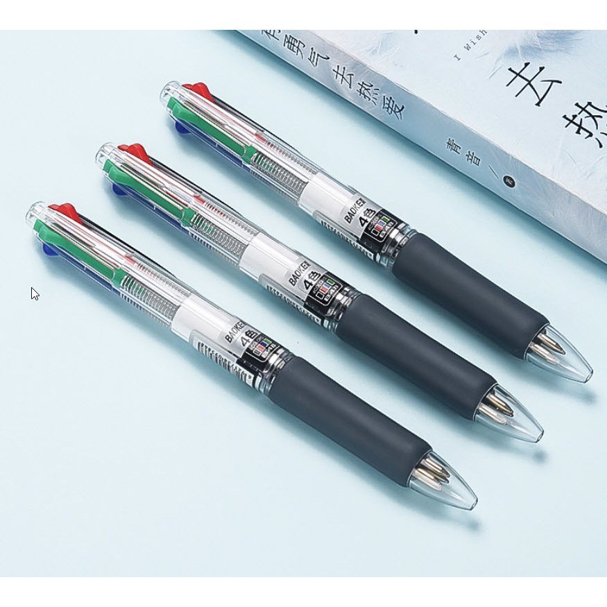 12 cái Bút bi nhiều màu sắc, mực tươi sáng, 4 ngòi 0.7mm thép không gỉ, 4 màu trong 1, vỏ nhựa cứng trong suốt