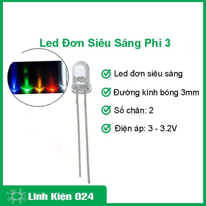 Led đơn siêu sáng đường kính 3mm ánh sáng tinh khôi gói 1000 led