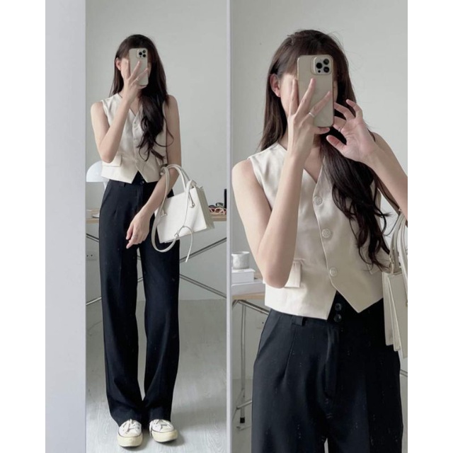 Áo  Gile nữ hai lớp kiểu dáng croptop siêu hot