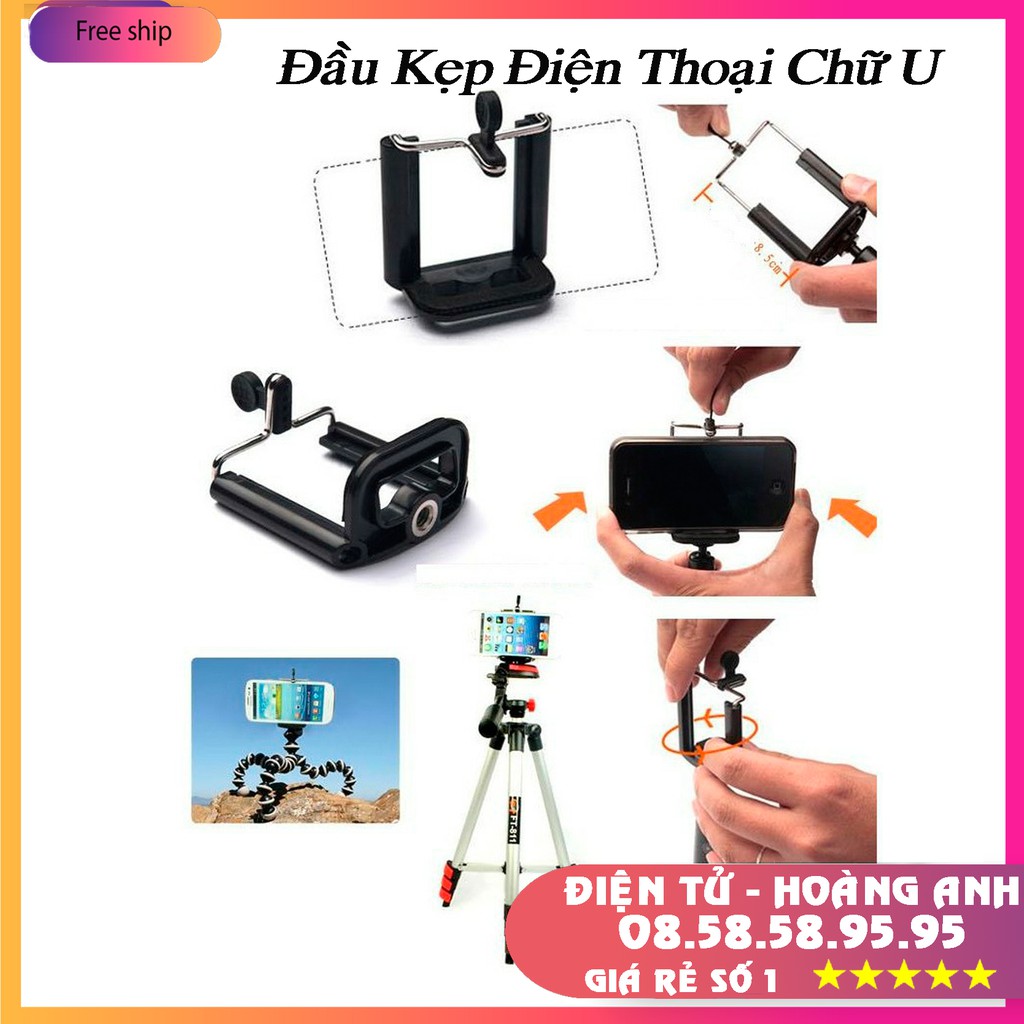 Đầu Kẹp điện thoại Dùng Cho Chân Máy Ảnh chữ U gắn rời