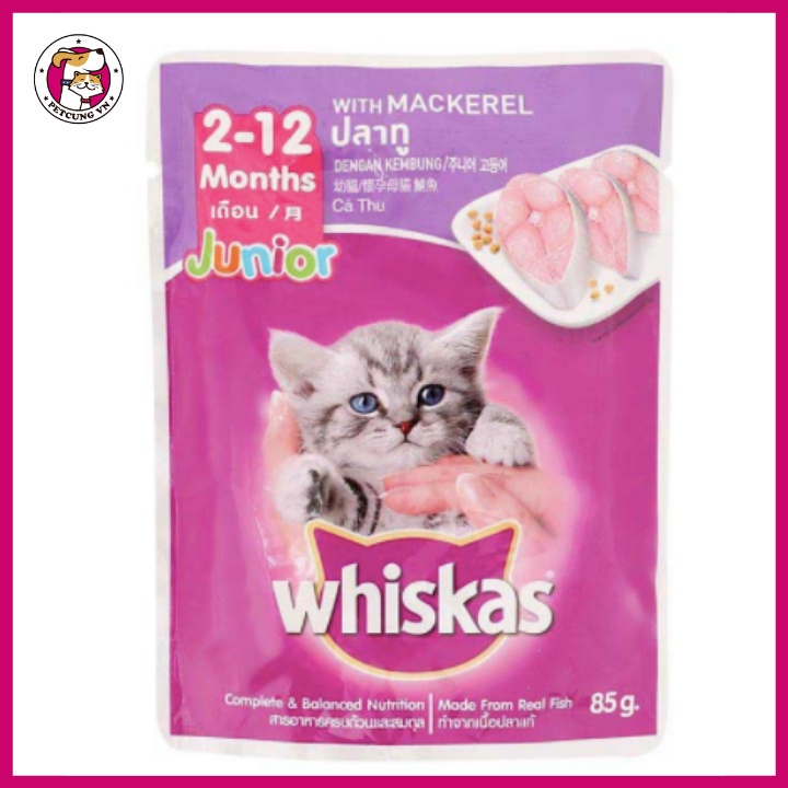 Thức Ăn Pate Vị Cá Ngừ Cá Thu Cho Mèo Con Whiskas Junior Tuna Gói 85g - Pet Cưng Shop