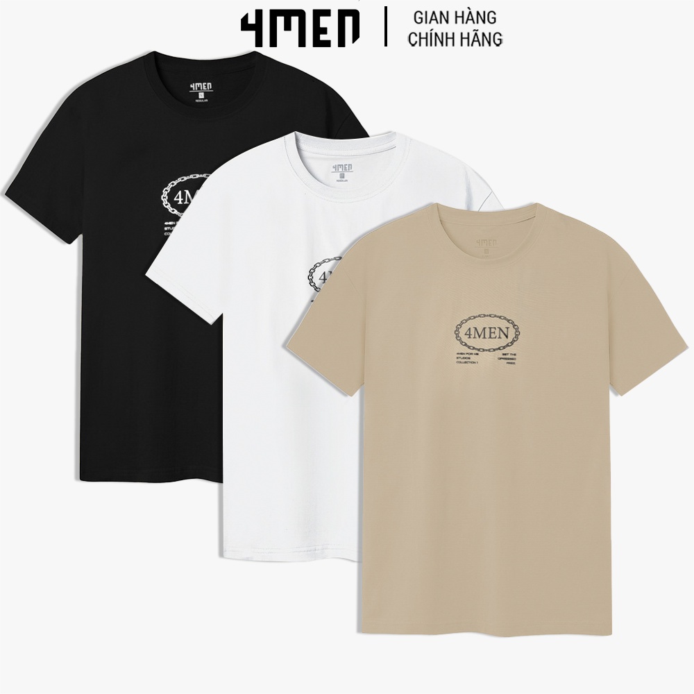 Áo Thun Nam 4MEN AT085 form suông, in logo 4MEN cách điệu trước ngực, chất cotton thoáng mát