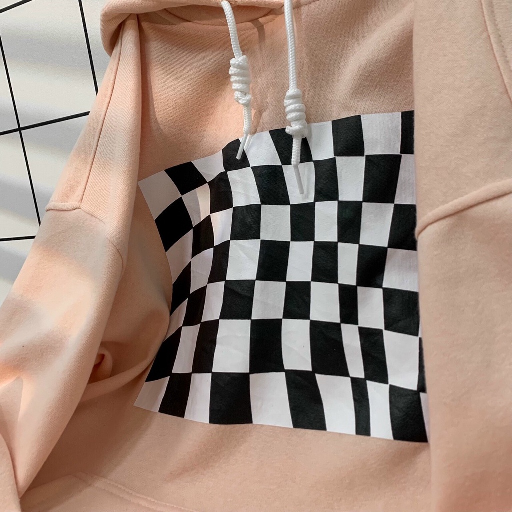 Áo Hoodie Tay Dài Phối CARO Vải Nỉ Bông Form Rộng Ulzzang Unisex | BigBuy360 - bigbuy360.vn