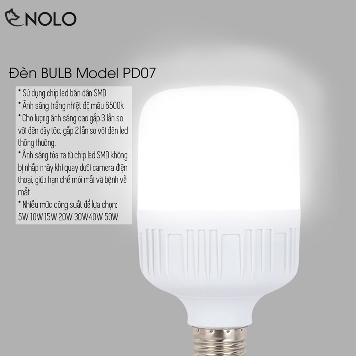 Đèn Bulb Model PD07 Led Bán Dẫn SMD Hình Trụ Chui E27 Công Suất 5W 10W 15W 20W 30W 40W 50W Ánh Sáng Trắng 6500K Chất Liệ