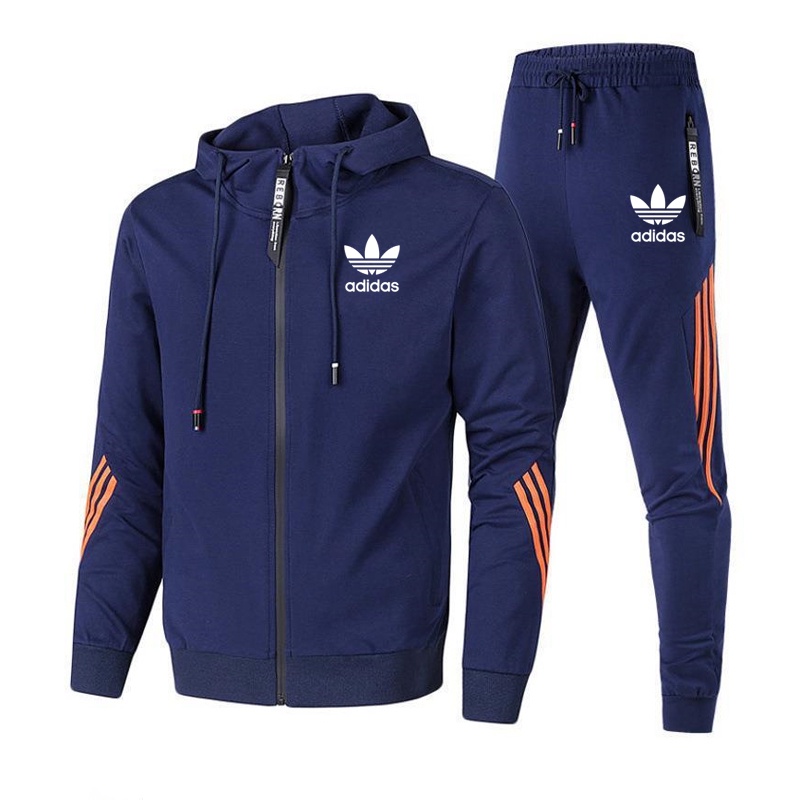 Set áo khoác Hoodie in logo Adidas + quần dài phong cách thể thao năng động cho nam
