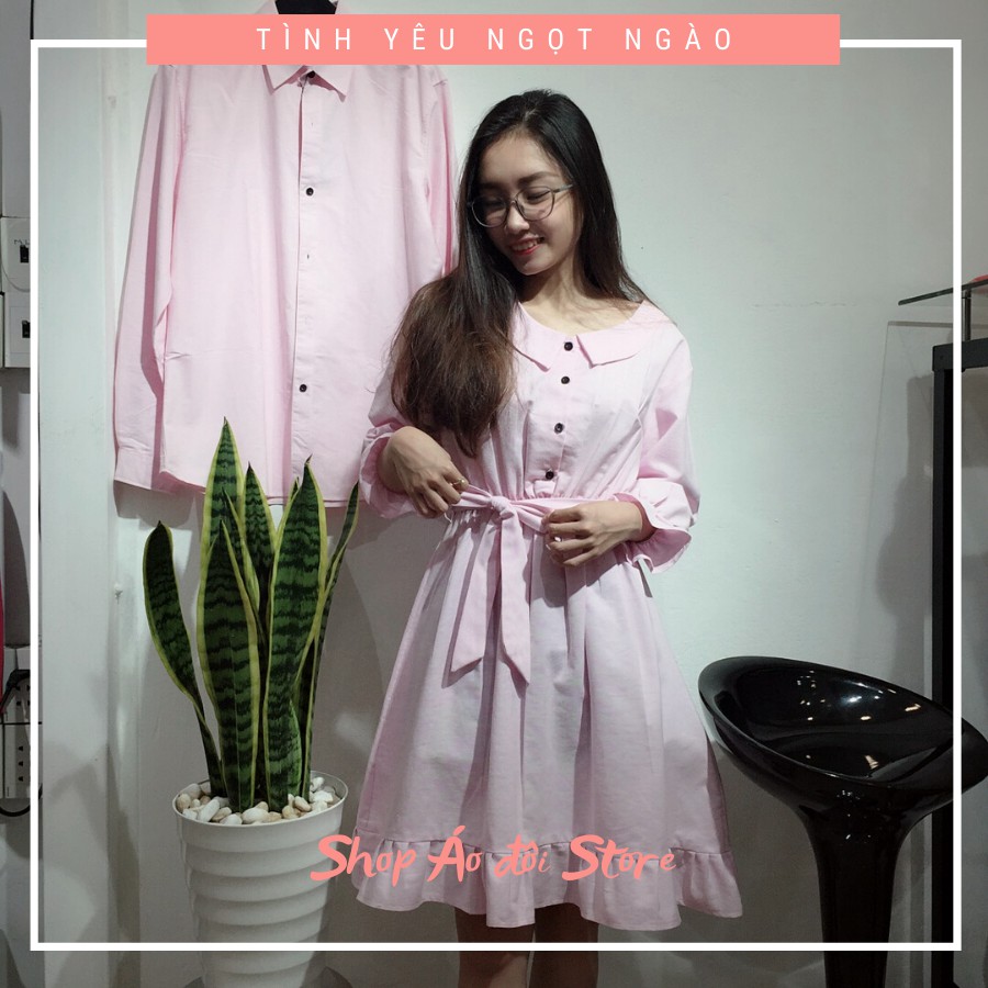 Bộ áo váy sơ mi cặp, đồ đôi nam nữ dễ thương, chất đẹp để chụp hình cưới, đi du lịch