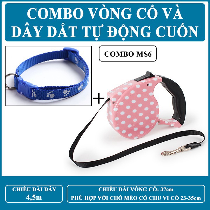 [COMBO] Dây Dắt Cuốn Tự Động và Vòng Cổ - Phù hợp với Chó Mèo từ 3-7Kg - DD0801