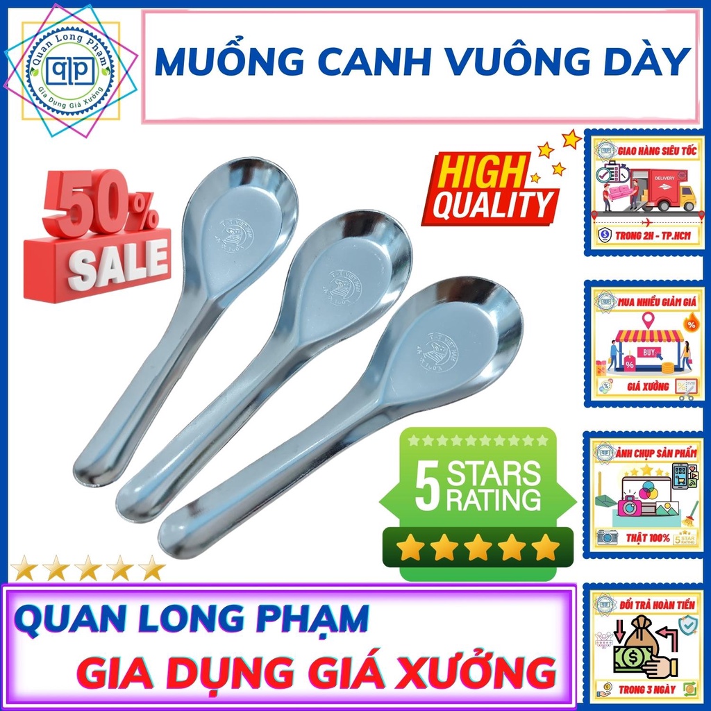 Muổng Canh Vuông Muỗng Ăn Cơm Cán Ngắn Loại Dày Inox 304 - Hàng Dày - Nặng - Bảo Hành Vĩnh Viển Chất Lượng Siêu Bền