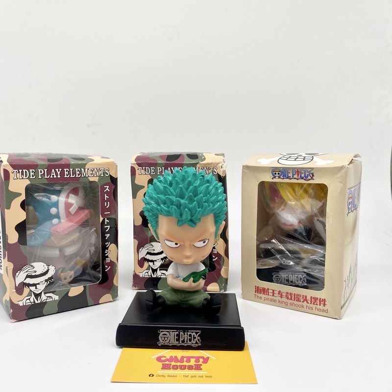 [Chitty] Mô Hình One Piece Luffy,Zoro,Chopper,Sanji  lắc đầu kèm giá đỡ điện thoại,trang trí bàn làm việc, bàn học,taplo